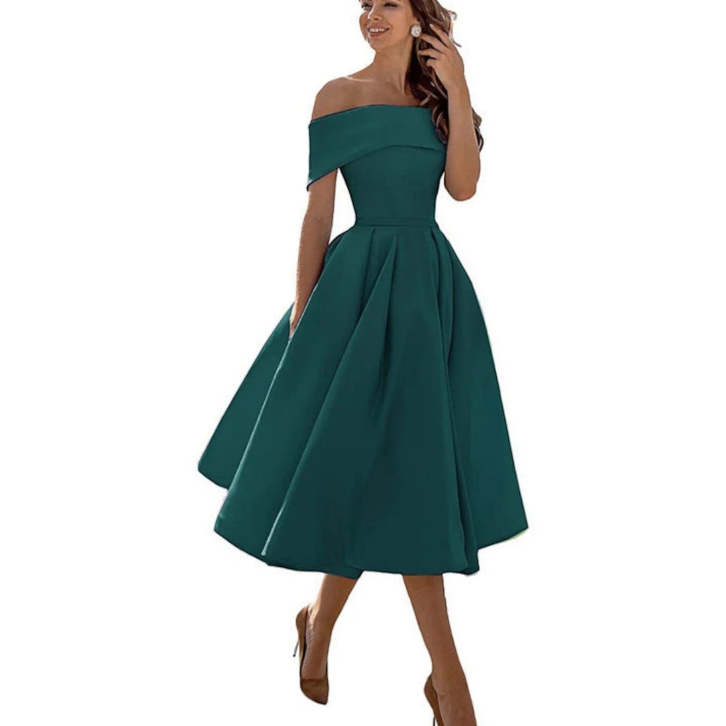 Marisol | Vestido midi para mujer con hombros descubiertos