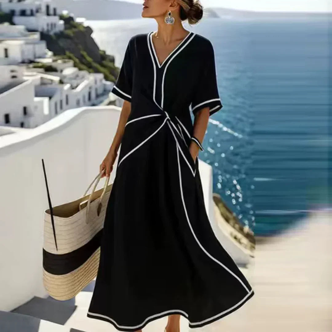 Justina | Vestido maxi elegante con cintura drapeada