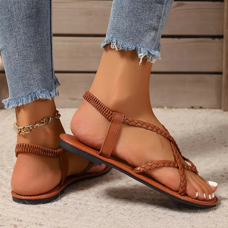 Juliana | Women's flat sandals with braided design and crossed straps