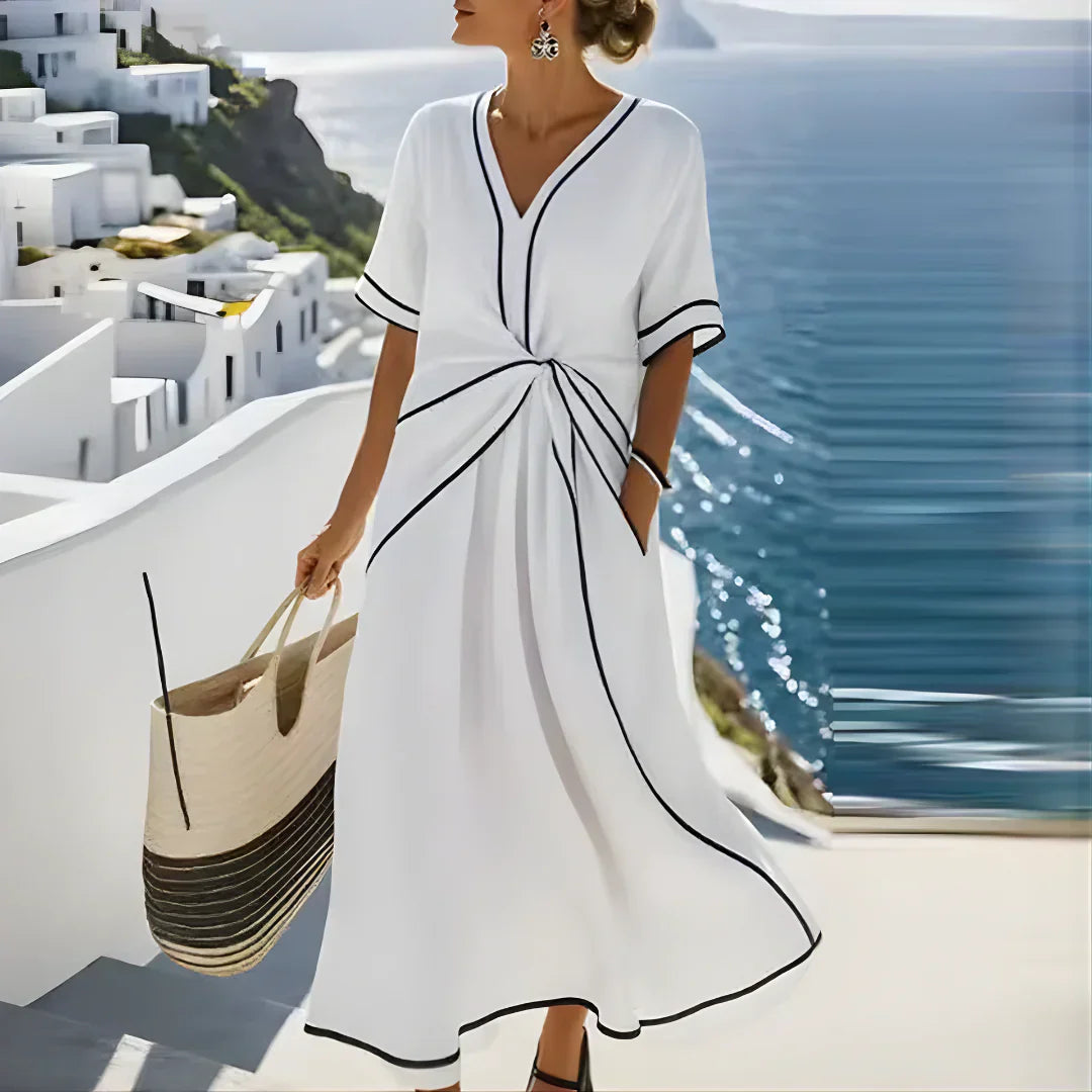 Justina | Vestido maxi elegante con cintura drapeada