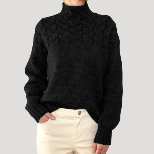 Justa | Jersey de invierno de punto trenzado con cuello alto para mujer