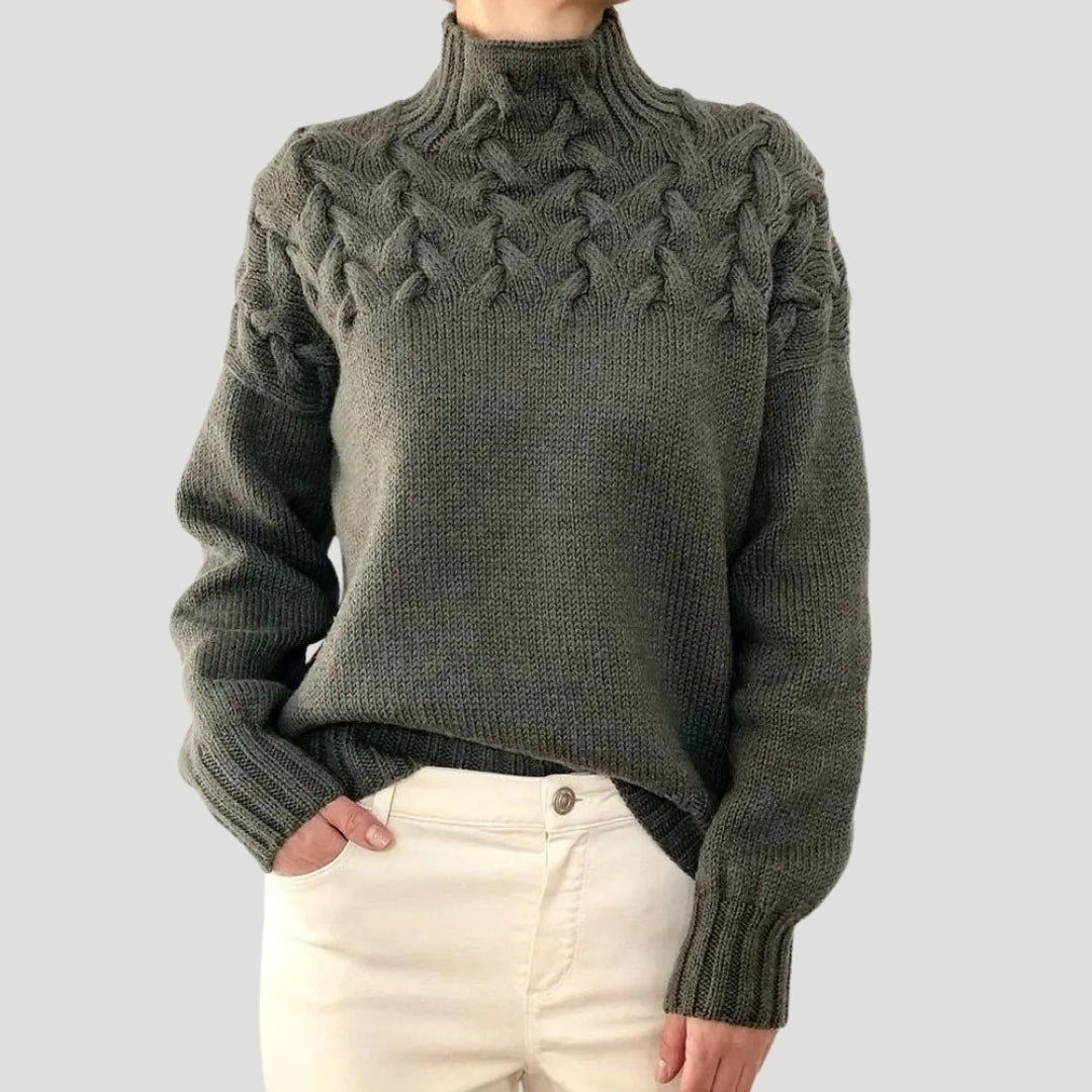 Justa | Jersey de invierno de punto trenzado con cuello alto para mujer