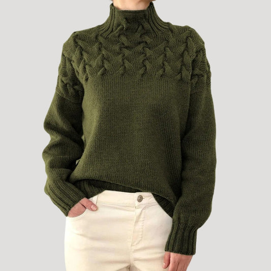 Justa | Jersey de invierno de punto trenzado con cuello alto para mujer