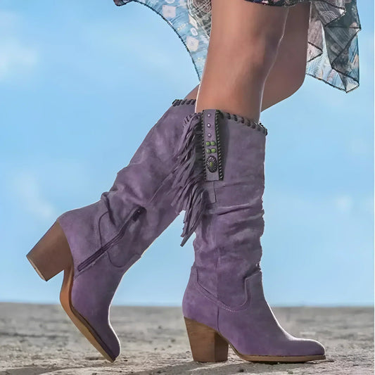 Graciela | Botas de ante con flecos estilo cowboy para mujer