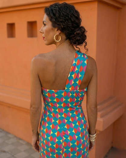 Andrea | Vestido midi de verano de un solo hombro asimétrico