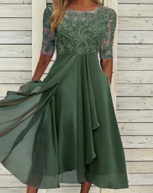 Selinda | Vestido midi formal para mujer con falda plisada y corte estilizado | Sofisticado