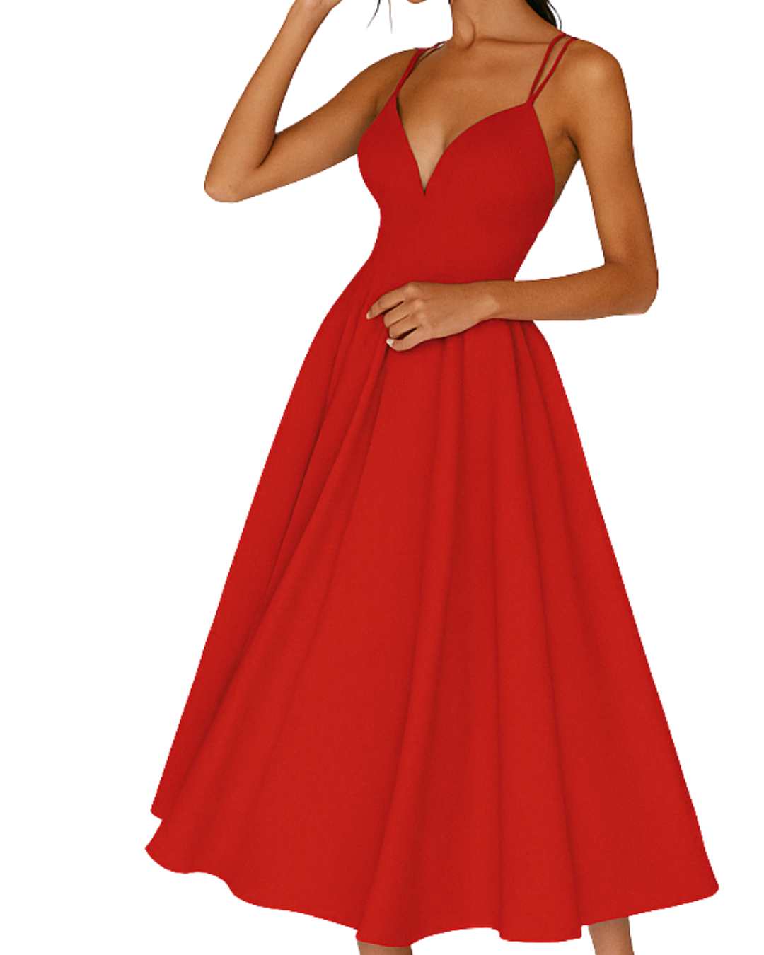 Katia| Women's midi wedding dress with thin straps and full skirt