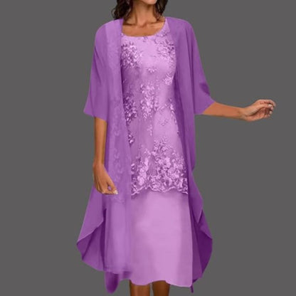 Vianela | Women's Elegant Crewneck Floral Midi Dress | Breathable
