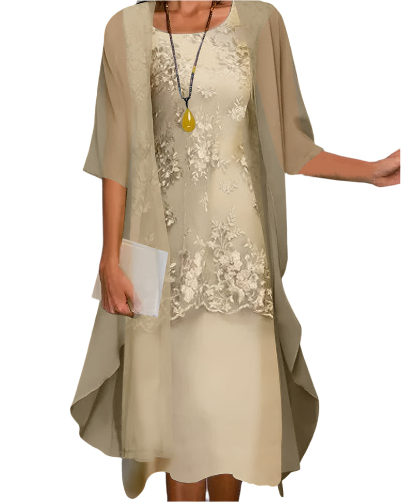 Claudia | Vestido midi de mujer para invitada de boda con mangas transparentes