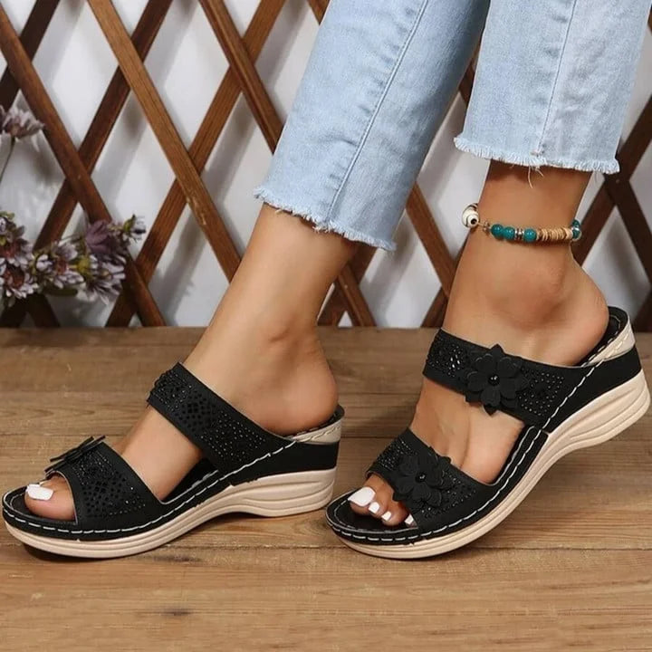 Yarael | Women's Wedge Sandals with Floral Straps | Breathable