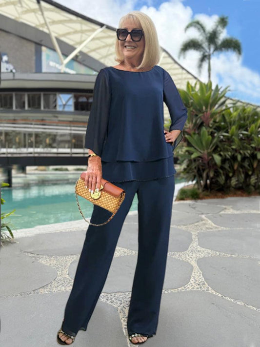 Elvara | Ensemble deux pièces pour femme avec chemisier fluide et pantalon long