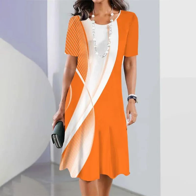 Elmara | Robe midi pour femme à imprimé et manches courtes