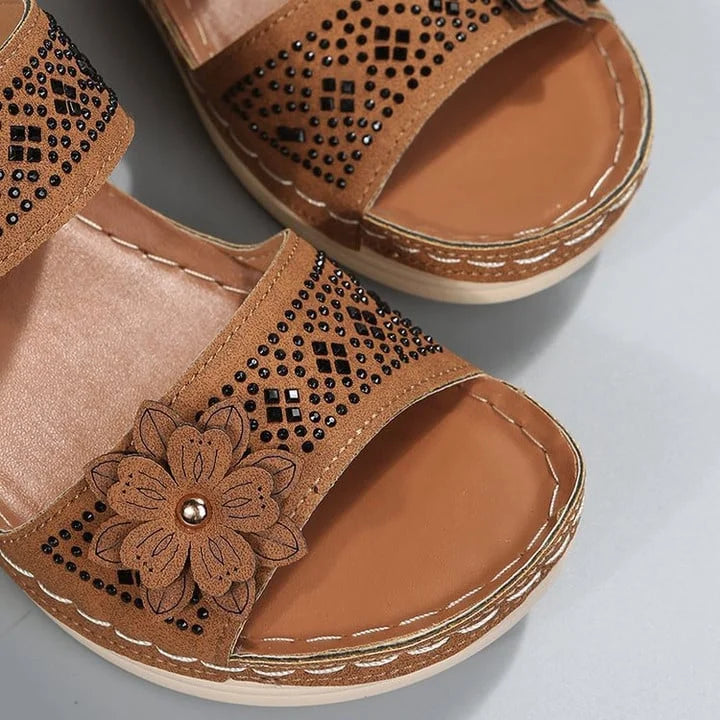 Yarael | Women's Wedge Sandals with Floral Straps | Breathable