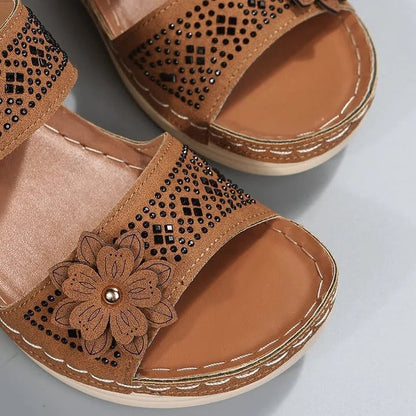 Yarael | Women's Wedge Sandals with Floral Straps | Breathable