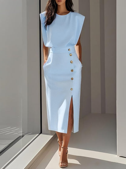 Beatriz | Vestido midi para mujer con botones y abertura frontal