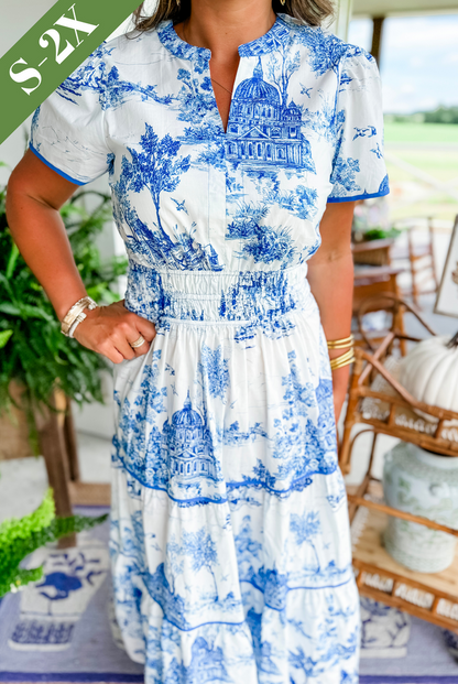 Olalla | Vestido midi para mujer con estampado vintage y volantes
