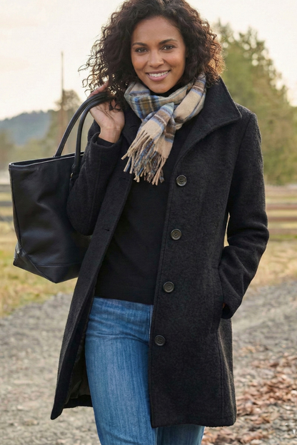 Abrigo de Lana de Invierno con Cierre de Botón