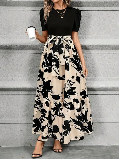 Blanca | Women's maxi dress with puff sleeves and bow