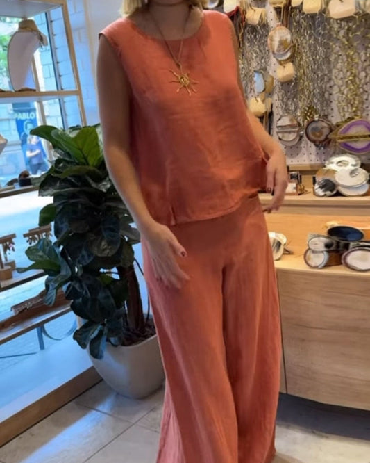Serina | Ensemble deux pièces pour femme avec top sans manches et pantalon large