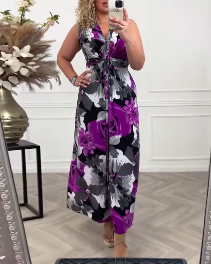 Zafira | Vestido maxi para mujer con flores y escote en V