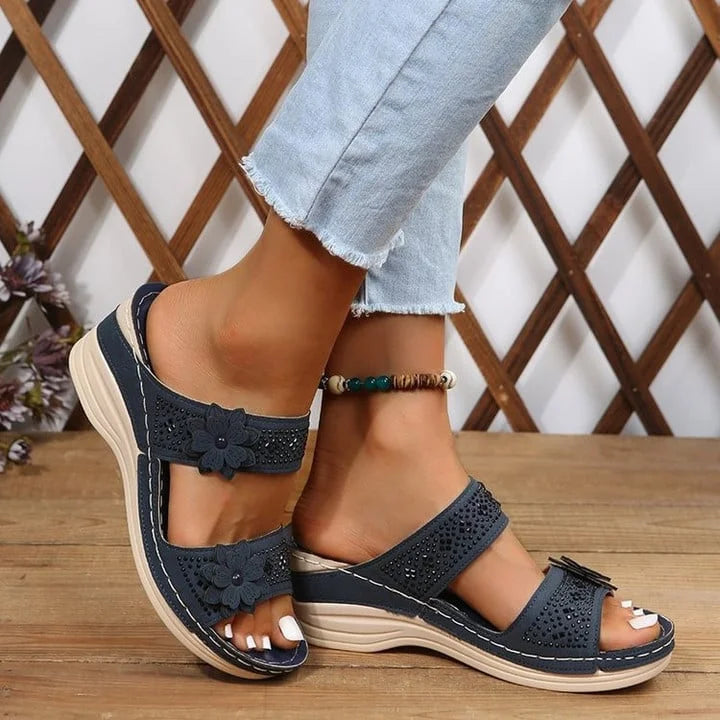 Yarael | Women's Wedge Sandals with Floral Straps | Breathable