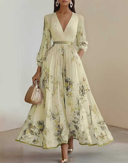 Elena | Robe longue élégante pour femme avec imprimé floral et décolleté en V