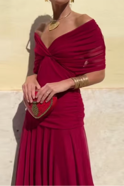 Salvadora | Vestido maxi elegante con escote en V y cintura drapeada