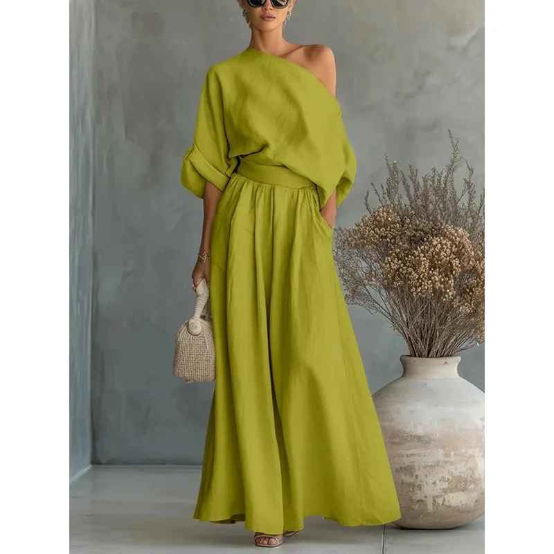 Asunción | Conjunto elegante con hombro descubierto y pantalón