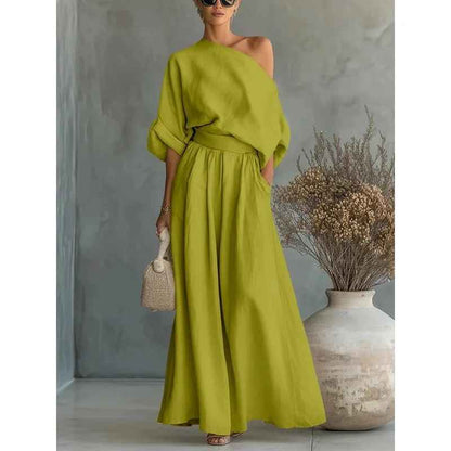 Asunción | Conjunto elegante con hombro descubierto y pantalón