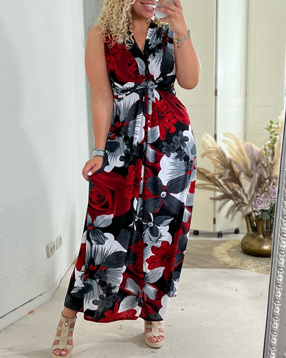 Zafira | Vestido maxi para mujer con flores y escote en V