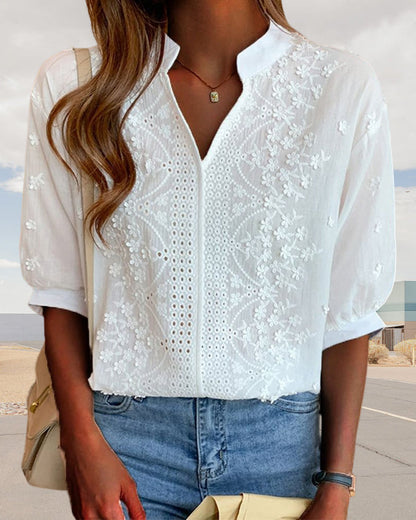 Carmen | Embroidered Blouse with Loose Sleeves and V-Neck