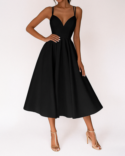 Katia| Women's midi wedding dress with thin straps and full skirt