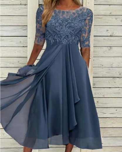 Selinda | Vestido midi formal para mujer con falda plisada y corte estilizado | Sofisticado