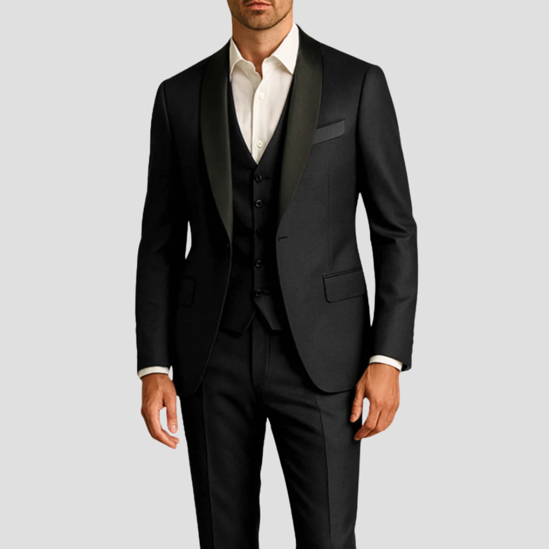 Alberto | Traje de tres piezas para hombre con corte slim y chaqueta esmoquin