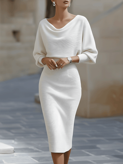 Patricia | Midi dress with mid-length sleeves and fitted draped neckline