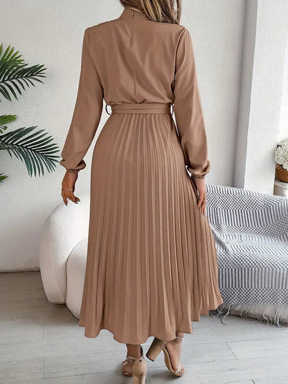 Rhea | Pleated Long Sleeve Dress with Belt