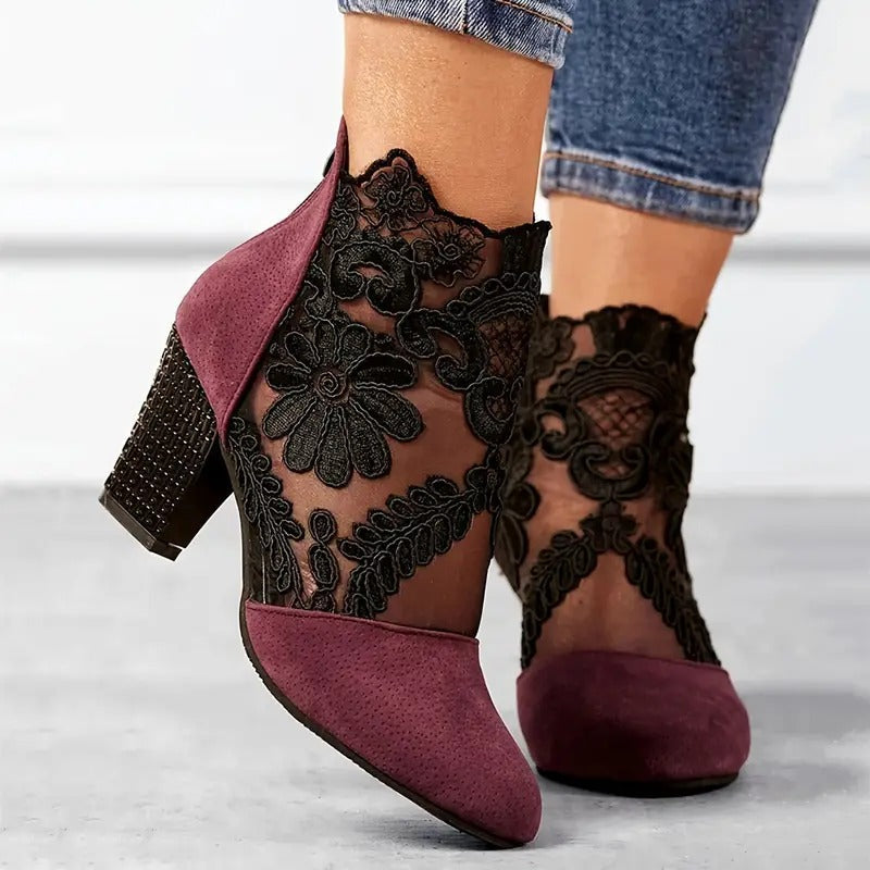 Arlena | Zapatos de invierno de malla floral con tacón para mujer