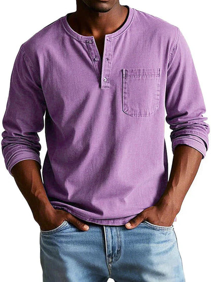 Camisa casual hombre manga larga Henley