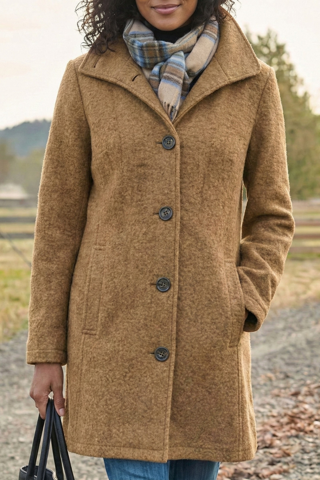 Abrigo de Lana de Invierno con Cierre de Botón