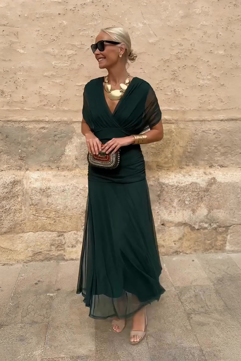 Salvadora | Vestido maxi elegante con escote en V y cintura drapeada