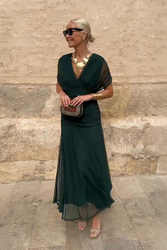 Salvadora | Vestido maxi elegante con escote en V y cintura drapeada