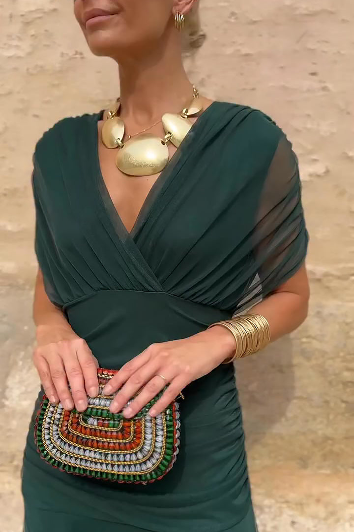 Salvadora | Vestido maxi elegante con escote en V y cintura drapeada