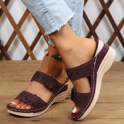 Yarael | Women's Wedge Sandals with Floral Straps | Breathable