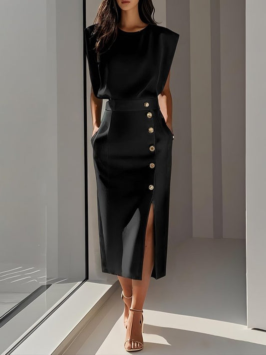 Beatriz | Robe midi femme avec boutons et ouverture frontale