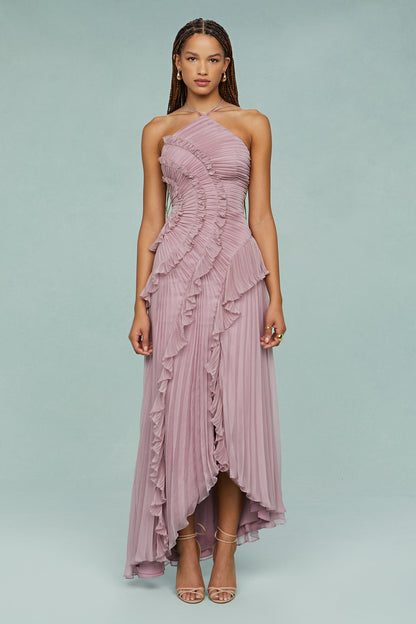 Emilia | Vestido halter elegante con volantes y plisado