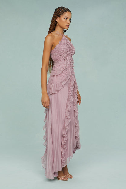 Emilia | Vestido halter elegante con volantes y plisado