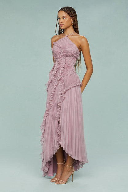 Emilia | Vestido halter elegante con volantes y plisado