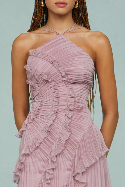 Emilia | Vestido halter elegante con volantes y plisado