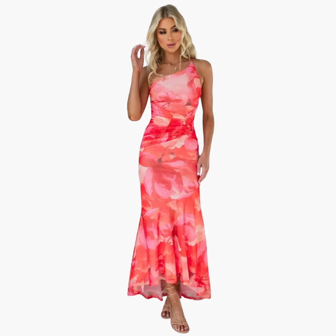 Catalina | Vestido para mujer de un hombro floral elegante
