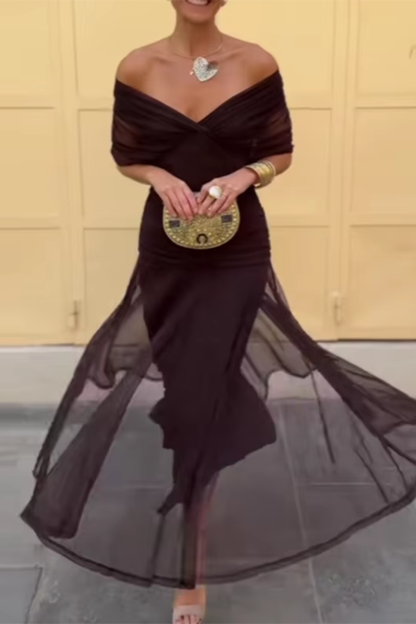 Salvadora | Vestido maxi elegante con escote en V y cintura drapeada